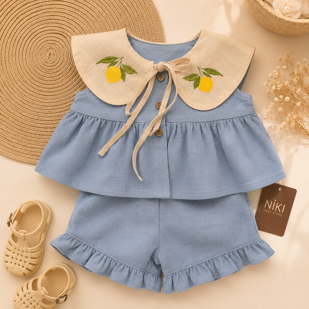 Completo Estivo Limoni – Top e Shorts Azzurro
