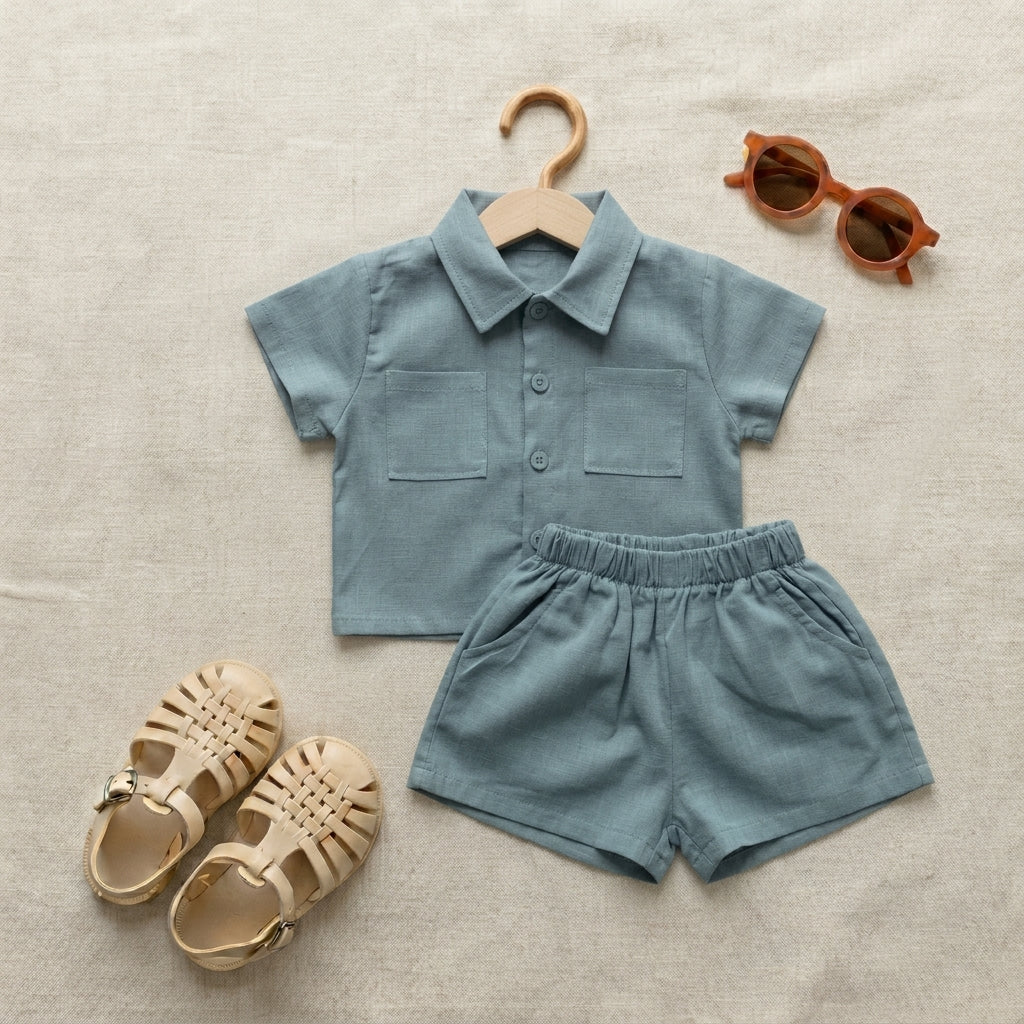 Completo Camicia e Shorts Bambino Azzurro